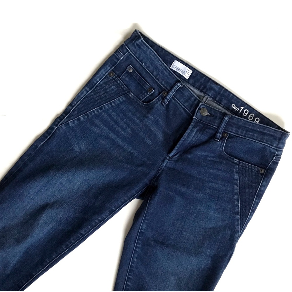GAP 1969 Women's Always Skinny Moto Ankle Zipper Dark Scrape Denim Jeans Sz 27